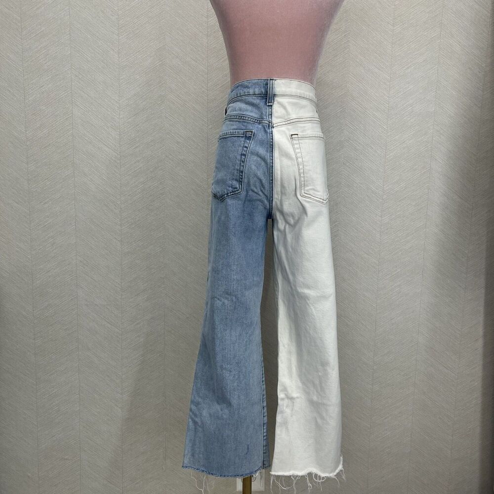 7 for all Mankind Cropped Alexa Raw Hem Colorblock White and Blue Jeans Womens S - Picture 5 of 16